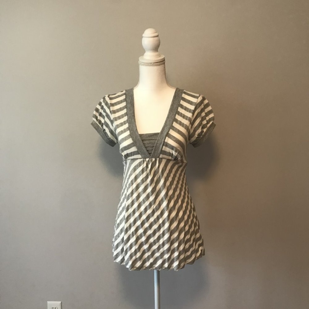 Silver sparkle and white striped shirt